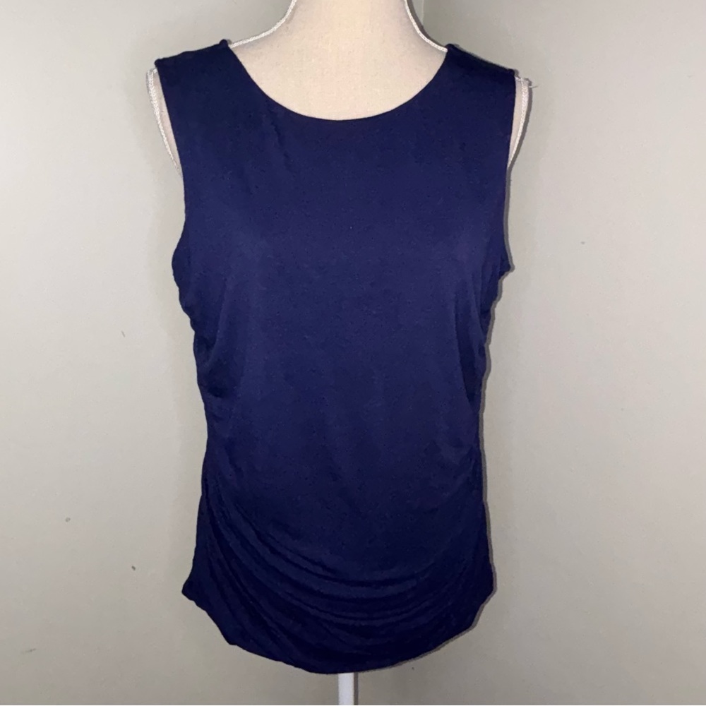 Coldwater Creek navy blue sleeveless knit tank top ruched sides size Large 14